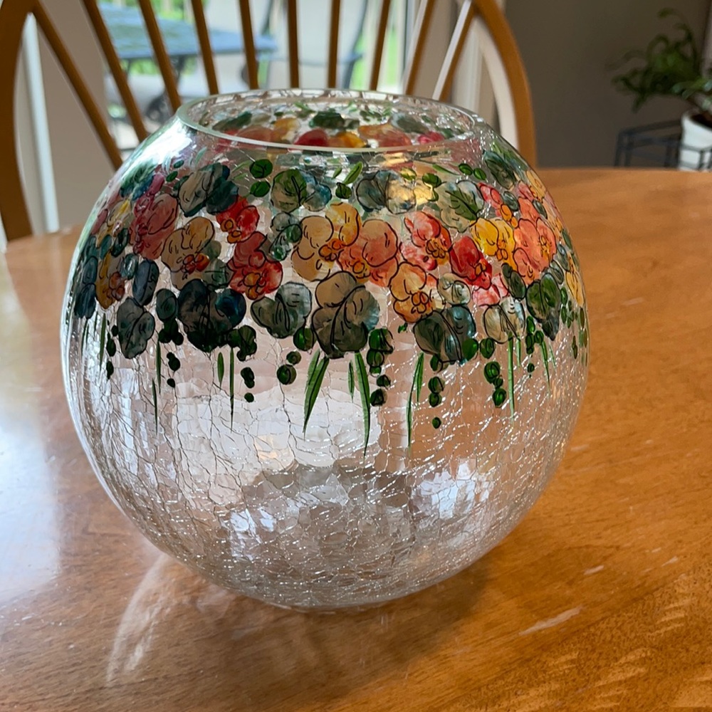 Hand Made Crinkle Glass Hand-painted Vase